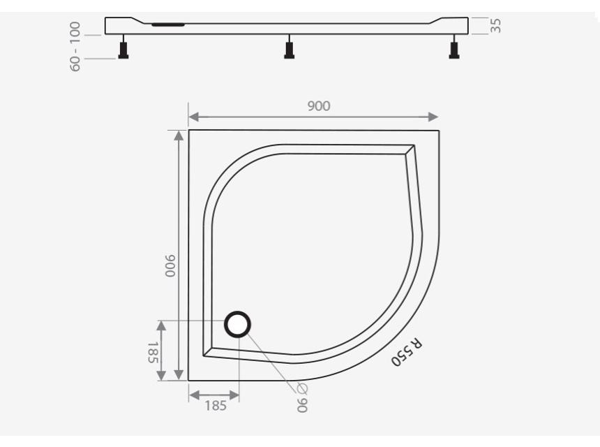 Vanička sprchovacia Samtek 90x90cm oblúk R55
